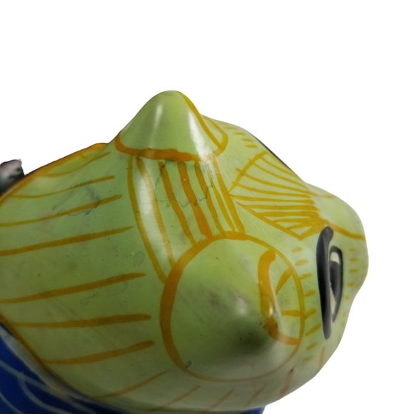 Ceramic Cat Figurine Colorful Red Clay Folk Art Hand Painted Cat Scenic Village - Picture 9 of 12